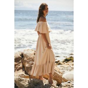 NWT Free People Beach FP Lynne Midi Dress Strapless in Bleached Sand Size M‎